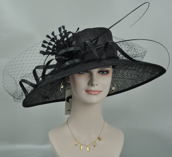 Black (More color options)Wide Brim Sinamay Hat Church Kentucky Derby Hat Carriage Tea Party Wedding Mother  of Bride Hat Easter Hat