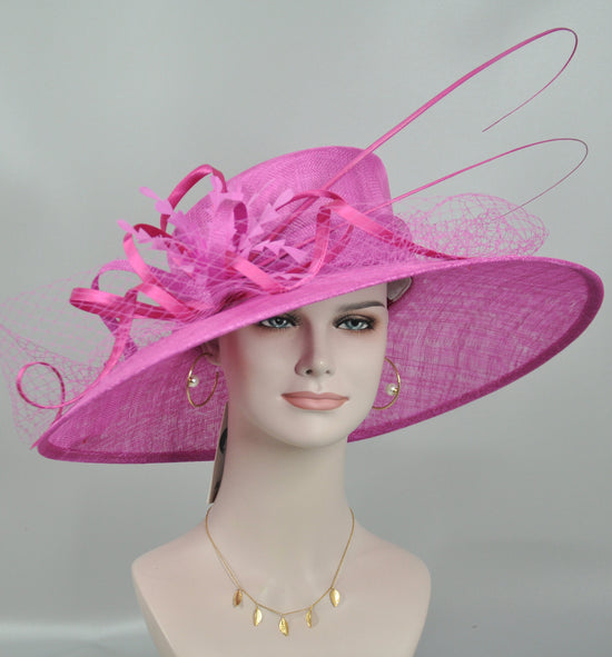 Fuchsia/Hot Pink More color option Wide Brim Sinamay Hat Church Kentucky Derby Hat Carriage Tea Party Wedding Mother of Bride Hat Easter Hat