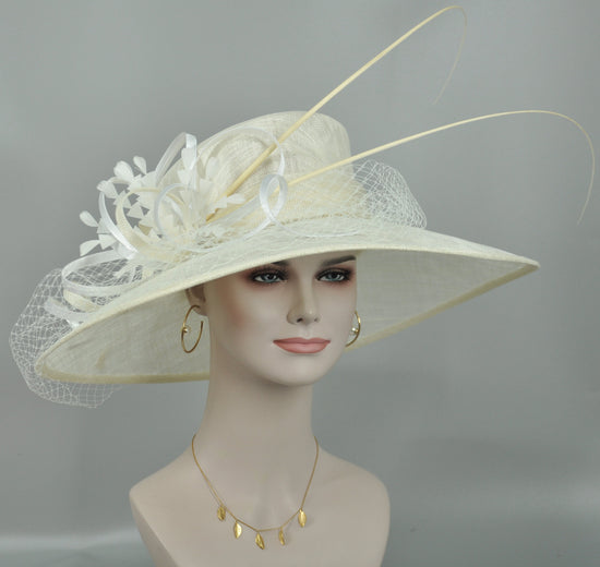 Off White/Ivory More color options Wide Brim Sinamay Hat Church Kentucky Derby Hat Carriage Tea Party Wedding Mother of Bride Hat Easter Hat