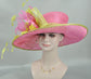 Hot Pink w Lime Green Feather Flower  Kentucky Derby Hat Tea Party Carriage Party