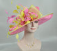 Hot Pink w Lime Green Feather Flower  Kentucky Derby Hat Tea Party Carriage Party