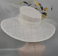 Wide Brim Sinamay Hat Church Kentucky Derby Hat Carriage Tea Party Wedding Hat Royal Ascot Horse Race Oaks day hatWhite w Navy Blue Gold