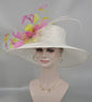 Wide Brim Sinamay Hat Church Kentucky Derby Hat Carriage Tea Party Wedding HatRoyal Ascot Horse Race Oaks day hatWhite w Lime Green Hot Pink