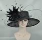 Black+Black Feather Flower( More color options) Wide Brim Sinamay Hat Kentucky Derby Hat Carriage Tea Party Wedding  Mother of bride hat