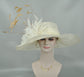 Ivory/Off White w Gold Feather Flower Kentucky Derby Hat, Church Hat, Wedding Hat, Easter , Tea Party  Wide Brim  Sinamay  Hat