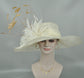 Ivory/Off White w Gold Feather Flower Kentucky Derby Hat, Church Hat, Wedding Hat, Easter , Tea Party  Wide Brim  Sinamay  Hat