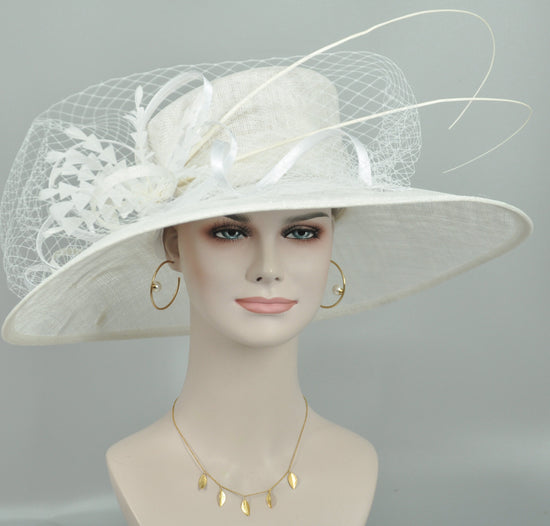 White (More color options)Wide Brim Sinamay Hat Church Kentucky Derby Hat Carriage Tea Party Wedding Mother  of Bride Hat Easter Hat