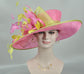 Hot Pink w Lime Green Feather Flower  Kentucky Derby Hat Tea Party Carriage Party