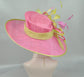 Hot Pink w Lime Green Feather Flower  Kentucky Derby Hat Tea Party Carriage Party