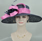 SM21007 Church Kentucky Derby Hat Carriage Tea Party Wedding Wide Brim  Royal Ascot Hat in Solid Sinamay Hat Navy Blue w Hot Pink