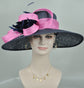 SM21007 Church Kentucky Derby Hat Carriage Tea Party Wedding Wide Brim  Royal Ascot Hat in Solid Sinamay Hat Navy Blue w Hot Pink