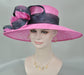 SM21007 Church Kentucky Derby Hat Carriage Tea Party Wedding Wide Brim  Royal Ascot Hat in Solid Sinamay Hat  Hot Pink W Navy Blue