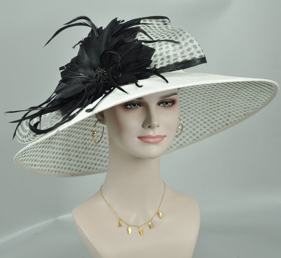 White w Black Royal Ascot Horse Race Oaks day hat Carriage Tea Party Wedding Kentucky Derby Hat Party Hat