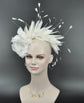 White  Silk Flower with Goose and Rooster Feather Flowers Fascinator Hat  Made On A Same Color Headband