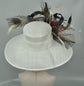 White w Red Silk Flowers  Peacock Feathers  Kentucky Derby,Tea Party Carriage Party  Royal AscotWide Brim  Sinamay Hat Black Gold