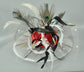 White w Red Silk Flowers  Peacock Feathers  Kentucky Derby,Tea Party Carriage Party  Royal AscotWide Brim  Sinamay Hat Black Gold