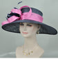 SM21007 Church Kentucky Derby Hat Carriage Tea Party Wedding Wide Brim  Royal Ascot Hat in Solid Sinamay Hat Navy Blue w Hot Pink