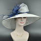 White w Navy Blue Royal Ascot Horse Race Oaks day hat Carriage Tea Party Wedding Kentucky Derby Hat Party Hat