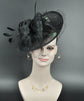 Sinamay  Disc Fascinator Hat with Feathers and Netting Black Lovely Sophisticated For derby Race Church Dress Cocktail