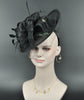 Sinamay  Disc Fascinator Hat with Feathers and Netting Black Lovely Sophisticated For derby Race Church Dress Cocktail