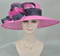 SM21007 Church Kentucky Derby Hat Carriage Tea Party Wedding Wide Brim  Royal Ascot Hat in Solid Sinamay Hat  Hot Pink W Navy Blue