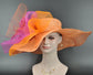 Orange w Red Purple Kentucky Derby Hat, Church hat, Tea Party Hat, Custom hat, Formal Hat, Fashion Hat