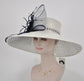 White w Navy Blue Royal Ascot Horse Race Oaks day hat Carriage Tea Party Wedding Kentucky Derby Hat Party Hat