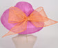 Audrey Hepburn Style Dome Hat Kentucky Derby Hat Tea Party Carriage Party 3 Layers Wide Brim Sinamay Hat Hot Pink w Orange Big Ribbon