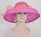 Audrey Hepburn Style Dome Hat Kentucky Derby Hat Tea Party Carriage Party 3 Layers Wide Brim Sinamay Hat Hot Pink w Orange Big Ribbon