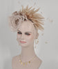 Champagne  Silk Flower with Goose and Rooster Feather Flowers Fascinator Hat  Made On A Same Color Headband