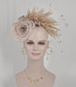 Champagne  Silk Flower with Goose and Rooster Feather Flowers Fascinator Hat  Made On A Same Color Headband