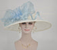 Wide Brim Sinamay Hat Church Kentucky Derby Hat Carriage Party Wedding Hat Royal Ascot Horse Race Oaks day hatOff White/Ivory w Powder Blue