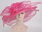 Kentucky Derby, Church, Wedding, Tea Party 3 Layers 7" Wide Brim with Big Bow Sinamay Hat Hot Pink