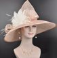 Blush Pink w Ivory Royal Ascot Horse Race Oaks day hat Carriage Tea Party Wedding Kentucky Derby Hat Party Hat