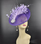 Purple w Lavender  Sinamay Fascinator Hat Kentucky Derby Hat Tea Wedding Party Hat with Jumbo  Feather Flower and Shinning Rhistone