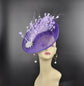 Purple w Lavender  Sinamay Fascinator Hat Kentucky Derby Hat Tea Wedding Party Hat with Jumbo  Feather Flower and Shinning Rhistone