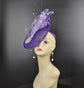 Purple w Lavender  Sinamay Fascinator Hat Kentucky Derby Hat Tea Wedding Party Hat with Jumbo  Feather Flower and Shinning Rhistone