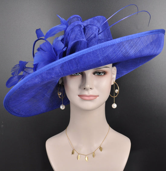 Church Kentucky Derby Carriage Tea Party Wedding Wide Brim  Royal Ascot Horse Race Oaks day hatRoyal Blue( More Color Options)