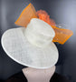 Church Kentucky Derby Hat Carriage Tea Party Wedding Wide Brim  Hat in Solid Sinamay Hat Off White((off white)  w Orange Jumbo Silk Flower