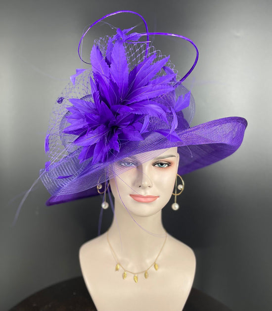 Church Kentucky Derby Hat Carriage Tea Party Wedding  JumboRoyal Ascot Horse Race Oaks day hat( Purple+ more colors)