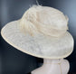 Champagne Wide Brim Sinamay Hat Church Kentucky Derby Hat Carriage Tea Party Wedding  Rhinstones w Sinamay Bow Ostrich Feather