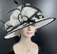 Church Kentucky Derby Hat Carriage Tea Party Wedding Wide Brim  Royal Ascot Hat in Solid Sinamay Hat White w Black