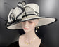 Church Kentucky Derby Hat Carriage Tea Party Wedding Wide Brim  Royal Ascot Hat in Solid Sinamay Hat White w Black