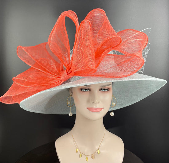 Powder Blue Coral Pink Ascot Horse Race Oaks day hat Carriage Tea Party Wedding Kentucky Derby Hat Party Hat Wide Brim Sinamay Hat