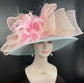 Powder Blue Peach  Pink Wide Brim Sinamay Hat Church Kentucky Derby Hat Carriage Tea Party Wedding Hat Bows Feather Flower Ostrich Quills