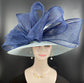 Powder Blue Navy Blue Royal Ascot Horse Race Oaks day hat Carriage Tea Party Wedding Kentucky Derby Hat  Tea Party Hat Wide Brim Sinamay Hat