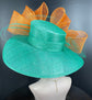 Jade Green Orange Royal Ascot Horse Race Oaks day hat Carriage Tea Party Wedding Kentucky Derby Hat  Tea Party Hat Wide Brim Sinamay Hat