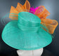 Jade Green Orange Fuchsia Wide Brim Sinamay Hat Church Kentucky Derby Hat Carriage Tea Party Wedding Jumbo Bows Feather Flower Ostrich Quill