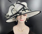 Church Kentucky Derby Hat Carriage Tea Party Wedding Wide Brim  Royal Ascot Hat in Solid Sinamay Hat White w Black