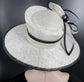 Church Kentucky Derby Hat Carriage Tea Party Wedding Wide Brim  Royal Ascot Hat in Solid Sinamay Hat White w Black